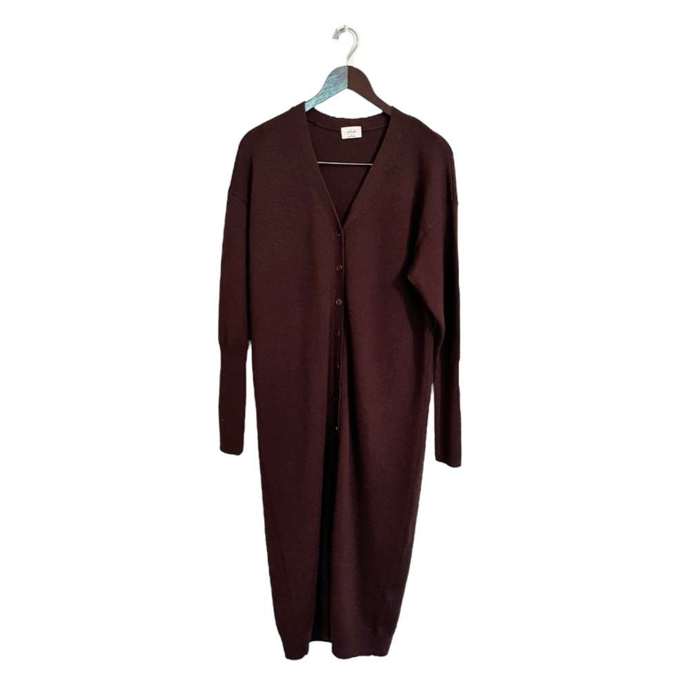Aritzia Wilfred Brown Wool Long Sleeve Button Front Duster Cardigan Sweater